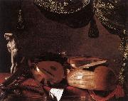 BASCHENIS, Evaristo Still-Life with Musical Instruments and a Small Classical Statue  www oil